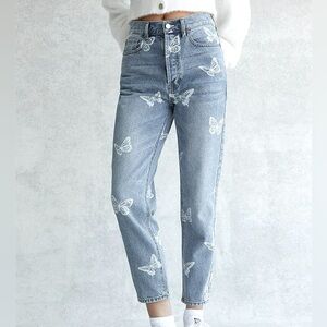 PacSun Blue Ultra High Rise Jeans with butterfly Details